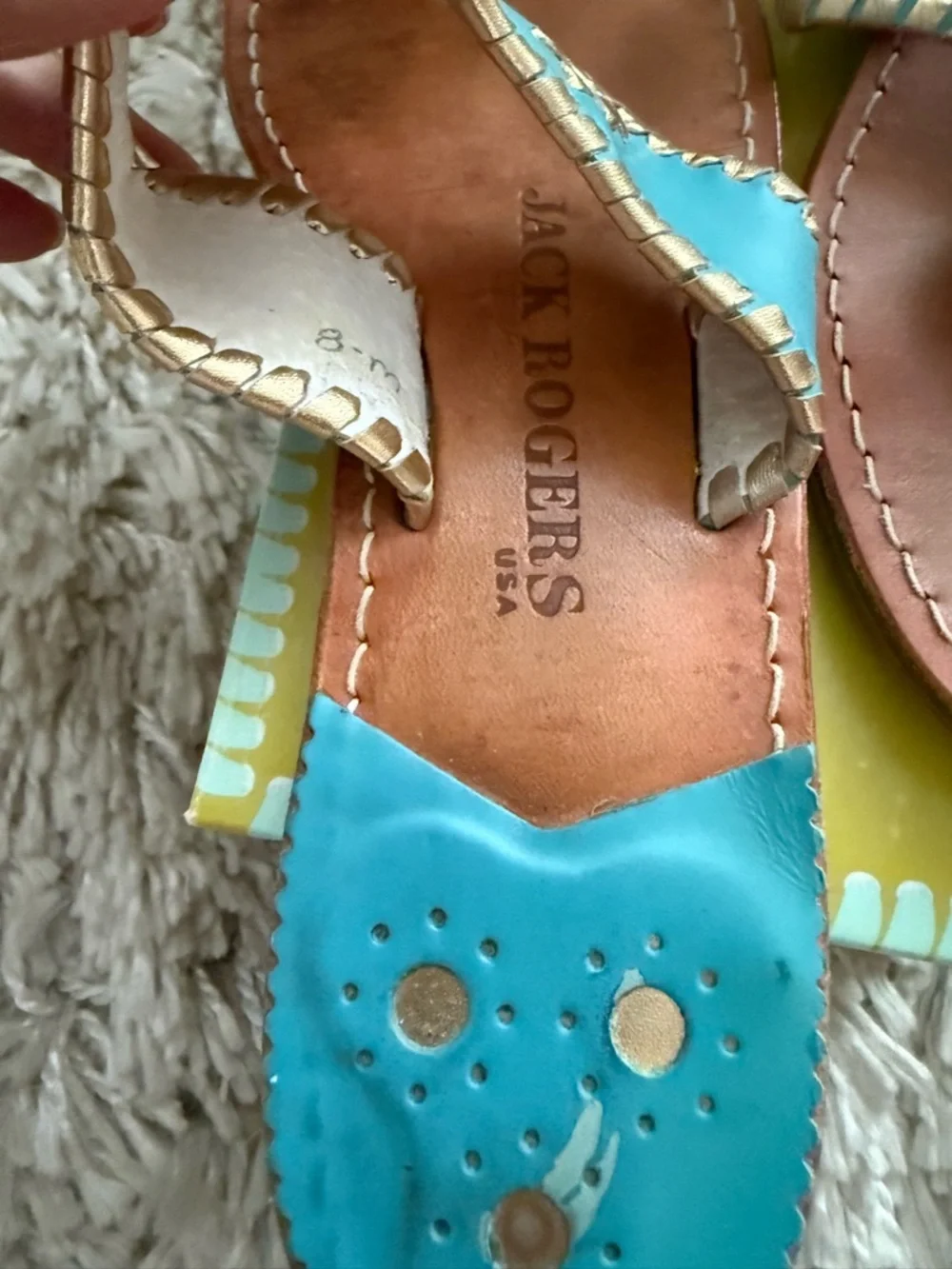 Jack Rogers Turquoise and Gold Leather Sandals. Sz 8 M - Picture 4 of 6